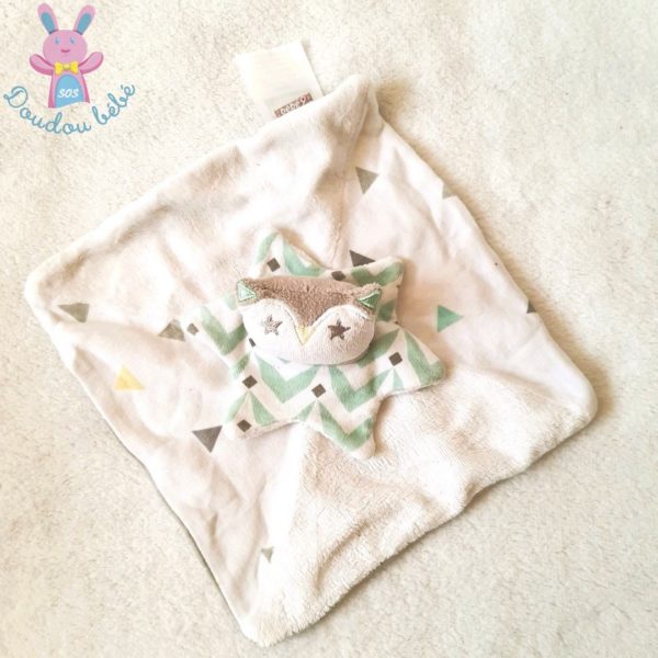 Doudou plat Chouette Hibou blanc vert gris étoiles Bébé 9