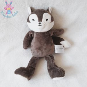 Doudou Renard tout doux gris taupe blanc 30 cm Carré Blanc