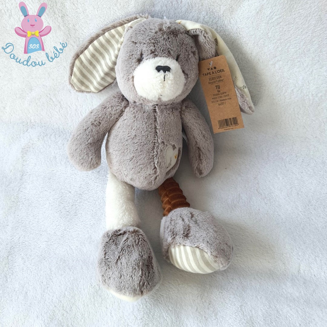 Doudou Lapin gris beige blanc marron cœur TAPE A L'OEIL TAO