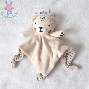 Doudou plat Tigre Chat beige bleu marine rayé ORCHESTRA