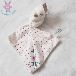 Doudou Oiseau blanc mouchoir pois rose fleur CAD DISTRI CENTER