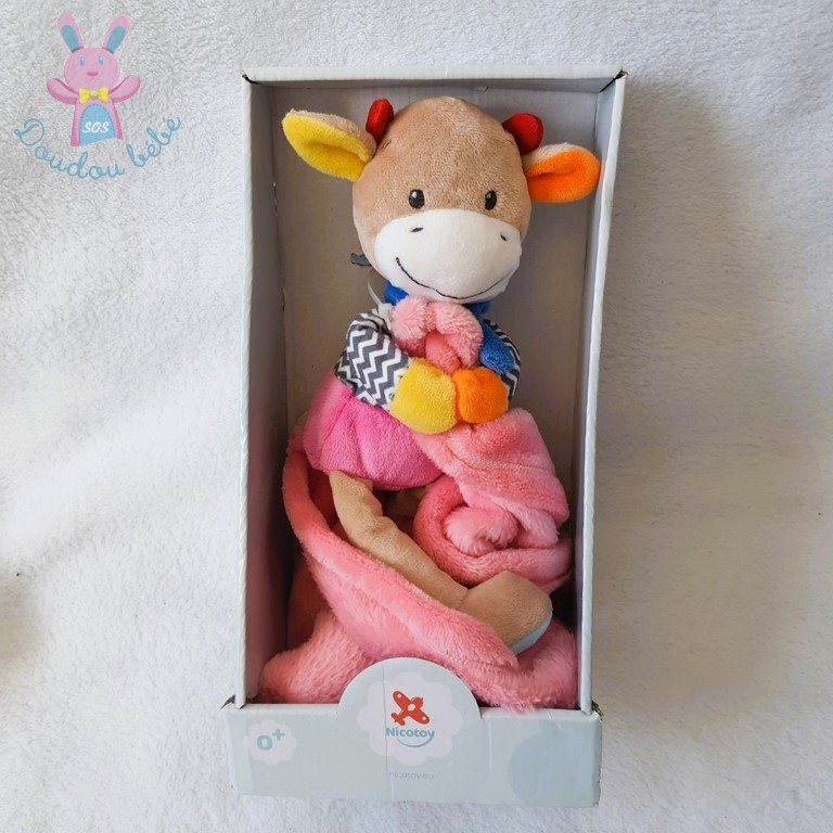 Doudou Girafe vache couverture rose NICOTOY SIMBA