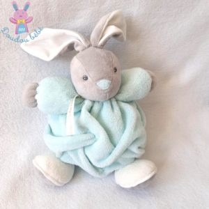 Doudou Lapin boule aqua vert d’eau gris Patapouf KALOO