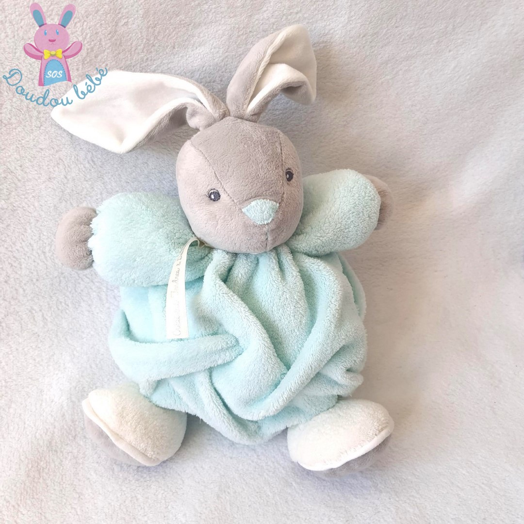 Doudou Lapin boule aqua vert d'eau gris Patapouf KALOO