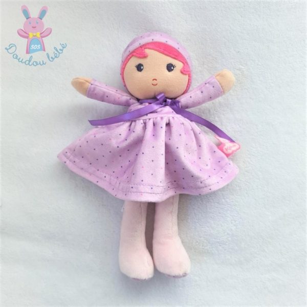 Doudou Poupée mauve rose pois robe créations tendres & douces KALOO