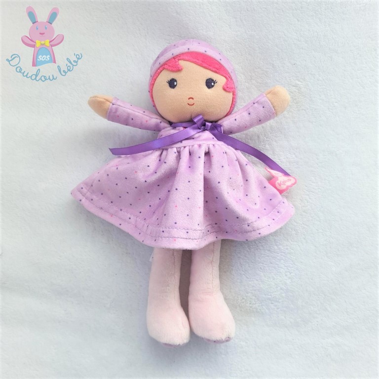 Doudou Poupée mauve rose pois robe créations tendres & douces KALOO