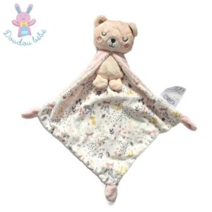 Doudou Ours cape rose blanc fleurs cœurs MOTS D’ENFANTS