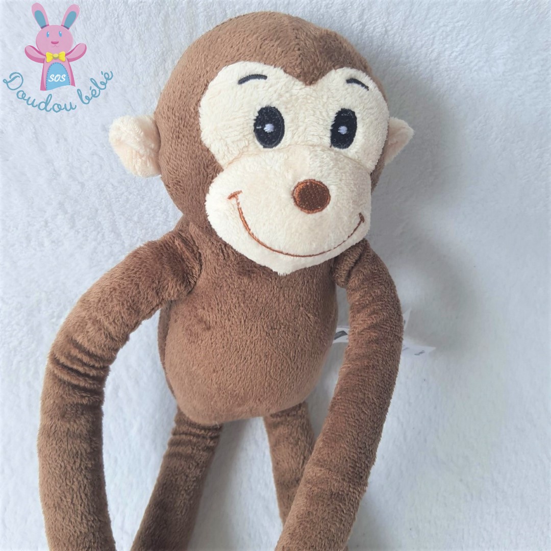 Doudou Singe marron beige mains scratch 48 cm TEX BABY