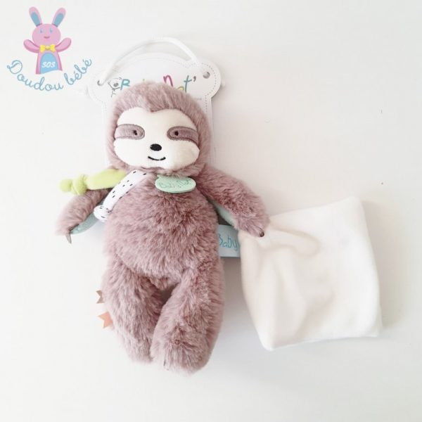 Doudou Paresseux gris taupe mouchoir blanc BABY NAT