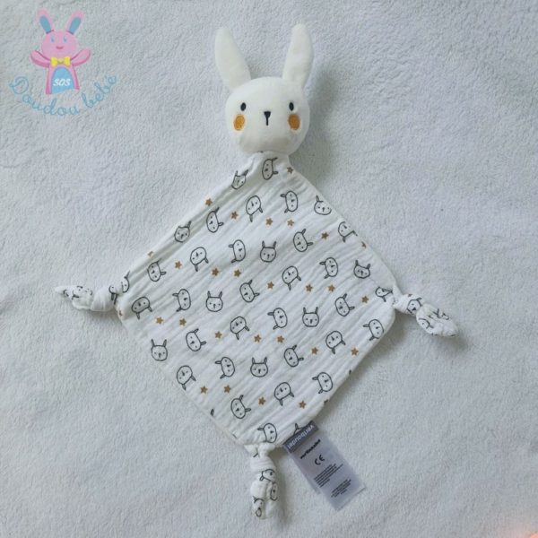 Doudou plat Lapin blanc doré or étoiles VERTBAUDET