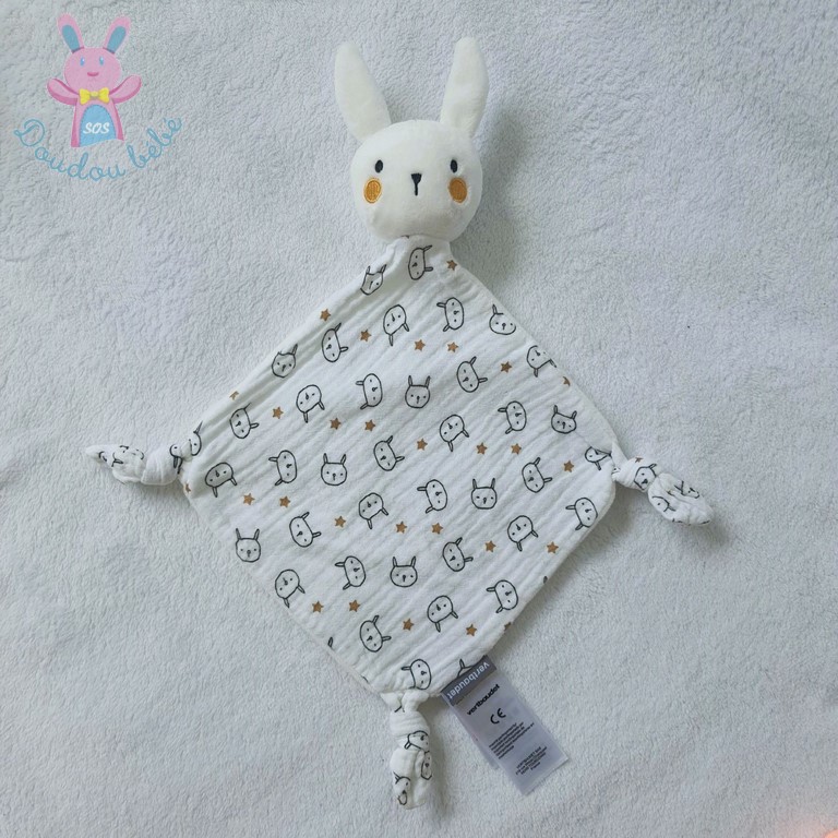 Doudou plat Lapin blanc doré or étoiles VERTBAUDET