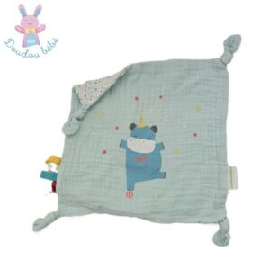 Doudou plat lange Hippopotame bleu blanc étoiles VERBAUDET