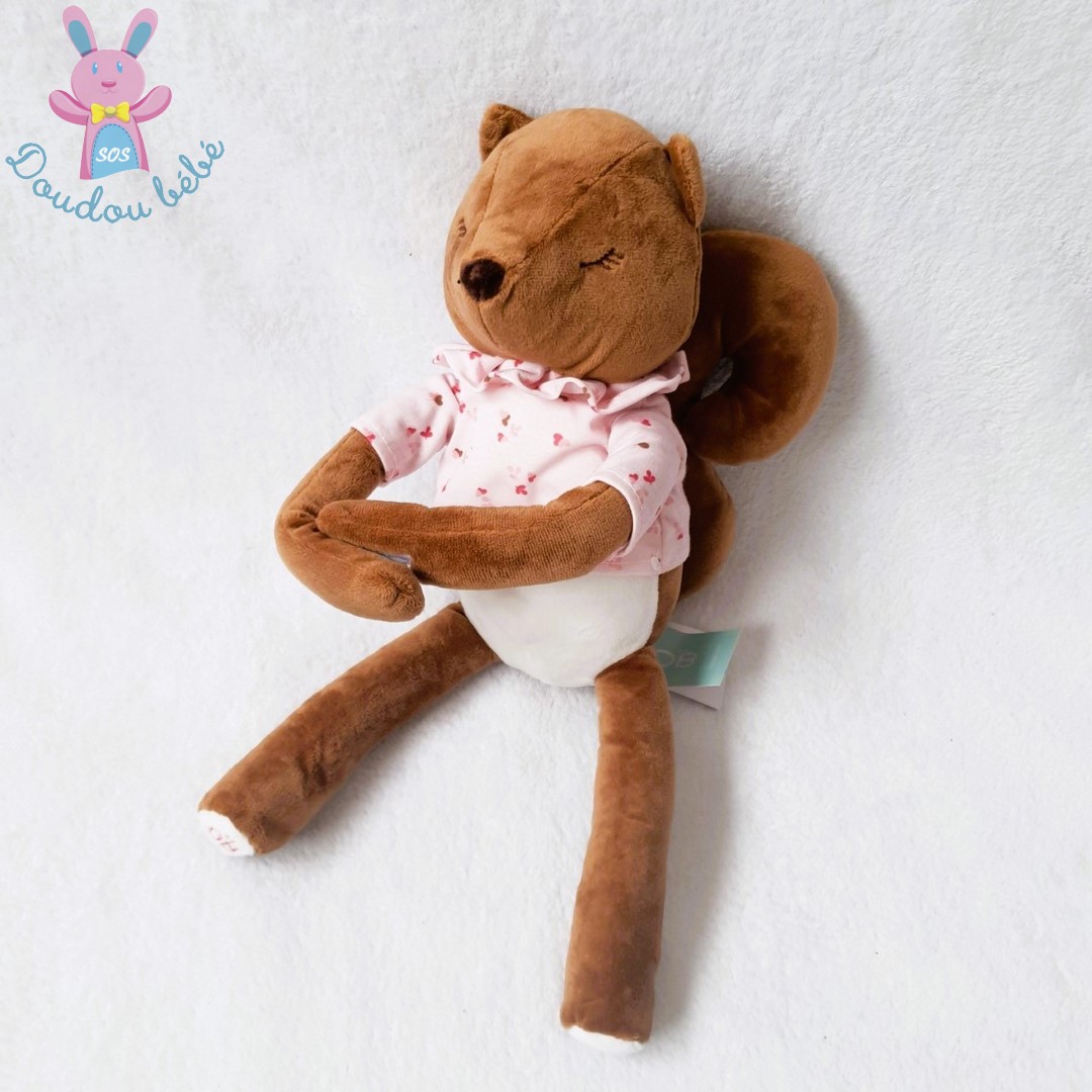 Doudou écureuil marron blanc t-shirt rose OBAIBI OKAIDI