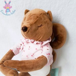 Doudou écureuil marron blanc t-shirt rose OBAIBI OKAIDI