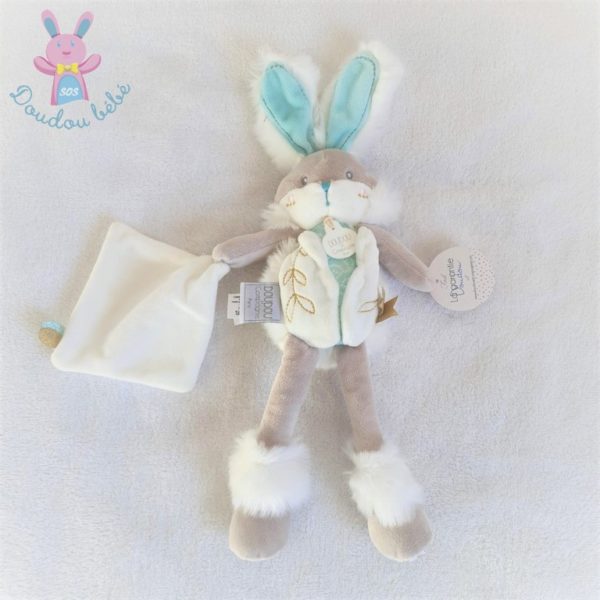 Lapin de sucre vert amande blanc mouchoir DOUDOU ET COMPAGNIE