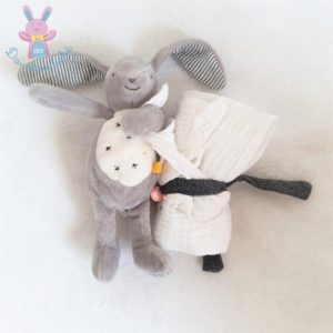 Doudou Lapin gris blanc couverture lange Gaby & Sam NOUKIE’S