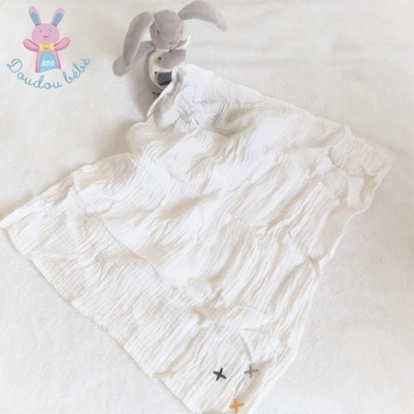 Doudou Lapin gris blanc couverture lange Gaby & Sam NOUKIE'S