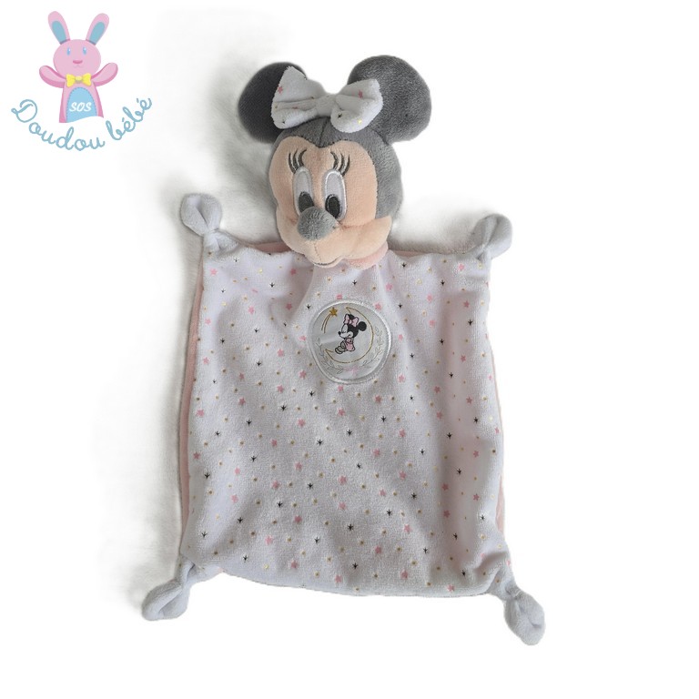 Doudou plat Souris Minnie rose blanc gris étoiles DISNEY SIMBA