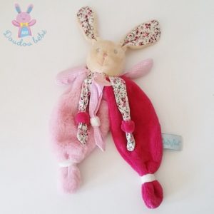 Doudou Lapin Poupi rose framboise beige fleurs BABY NAT