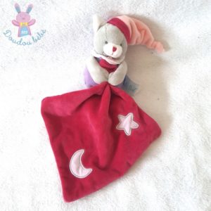 Doudou Chat rose gris framboise mouchoir luminescent BABY NAT