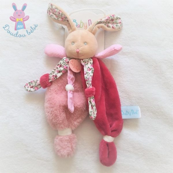 Doudou Lapin Poupi rose framboise beige fleurs BABY NAT