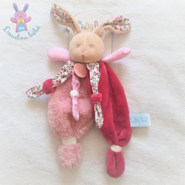 Doudou Lapin Poupi rose framboise beige fleurs BABY NAT