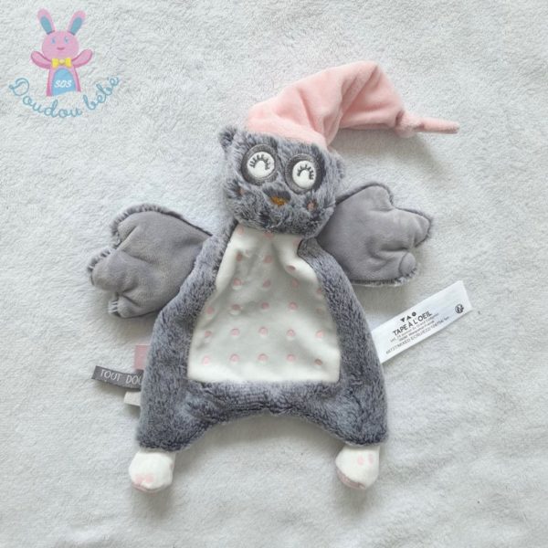 Doudou plat Chouette gris blanc rose à pois TAPE A L'OEIL TAO