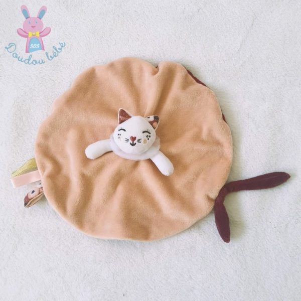 Doudou plat Chat rond rose prune blanc OSTARIA LES MINIS