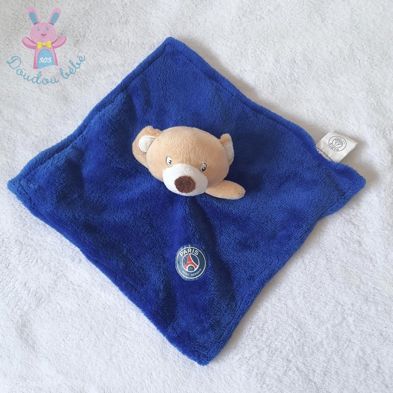 Doudou plat Ours beige bleu PARIS SAINT GERMAIN PSG