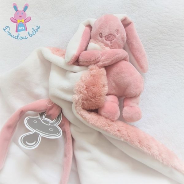 Doudou Lapin Lapidou rose blanc couverture polaire NATTOU