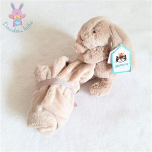 Doudou Lapin mouchoir couverture beige nez rose JELLYCAT