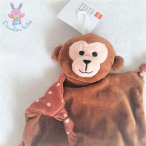 Doudou plat Singe marron rose pois HEMA