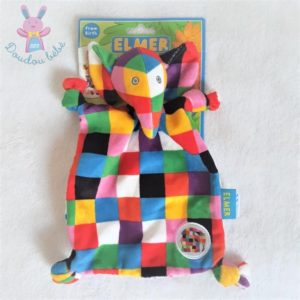 Doudou plat éléphant carreaux colorés ELMER