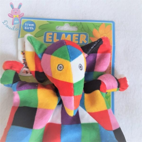 Doudou plat éléphant carreaux colorés ELMER