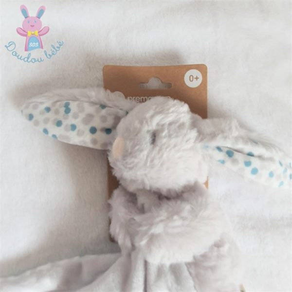 Doudou Lapin gris blanc pois mouchoir Orchestra Prémaman