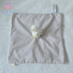 Doudou plat Poussin rayé beige blanc JACADI