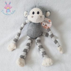 Doudou peluche Singe gris blanc rayé tricot SMALI