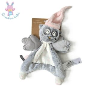 Doudou plat Chouette gris blanc rose à pois TAPE A L’OEIL TAO