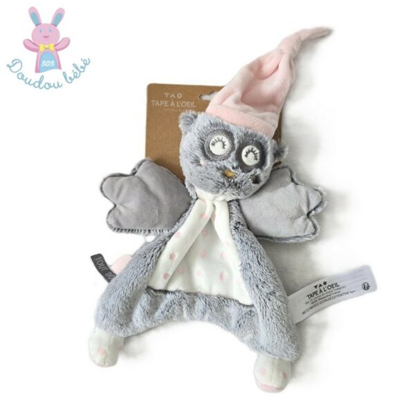 Doudou plat Chouette gris blanc rose à pois TAPE A L'OEIL TAO