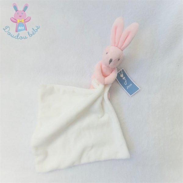 Doudou Lapin rose mouchoir tout doux blanc JACADI