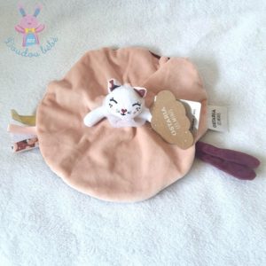 Doudou plat Chat rond rose prune blanc OSTARIA LES MINIS