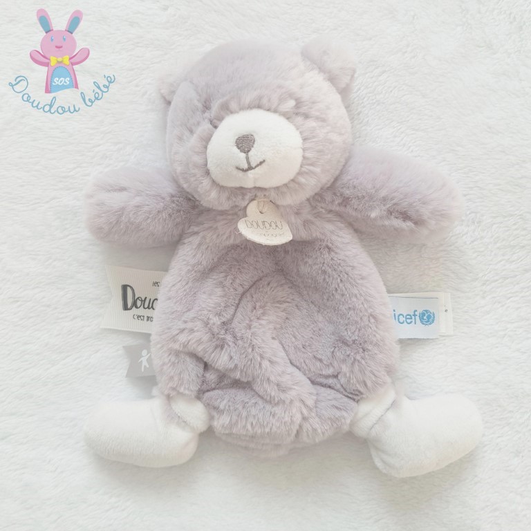 Ours plat fourrure gris blanc UNICEF DOUDOU ET COMPAGNIE