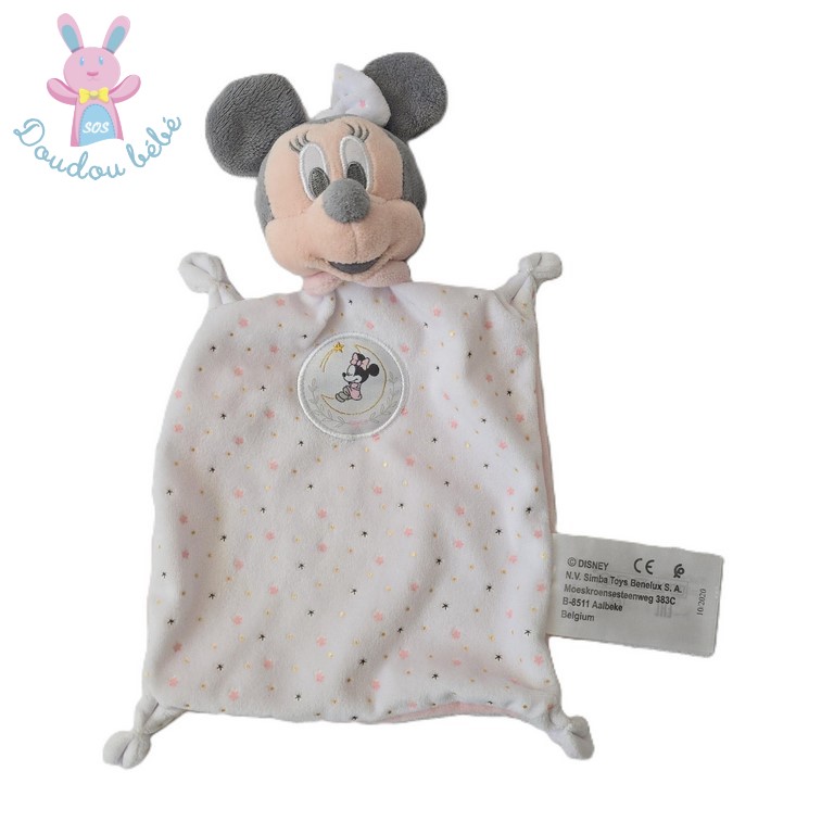 Doudou plat Souris Minnie rose blanc gris étoiles DISNEY SIMBA