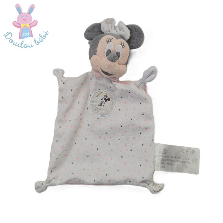 Doudou plat Souris Minnie rose blanc gris étoiles DISNEY SIMBA