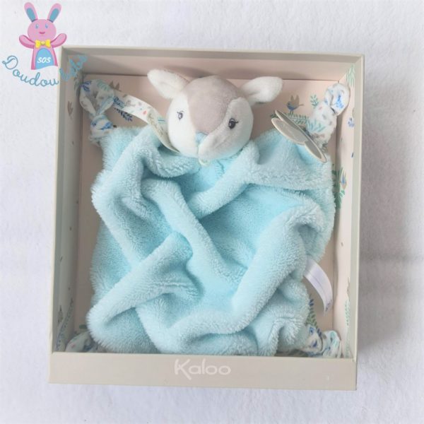 Doudou plat Biche Faon gris vert d'eau plume KALOO