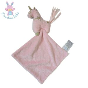 Doudou Licorne plat rose doré mouchoir MOTS D’ENFANTS