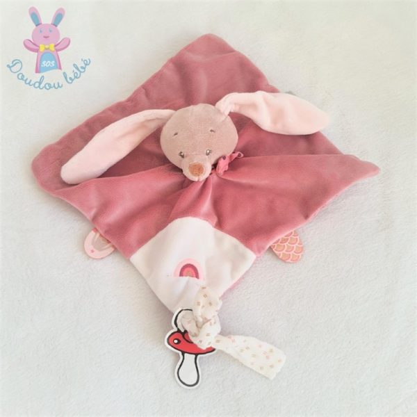 Doudou plat Lapin rose blanc Pauline et Sasha NATTOU