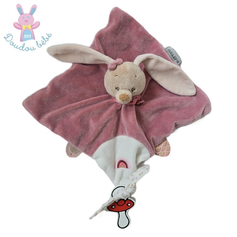 Doudou plat Lapin rose blanc Pauline et Sasha NATTOU