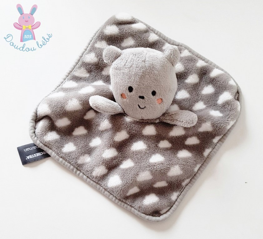 Doudou plat Ours polaire gris blanc nuages ORCHESTRA