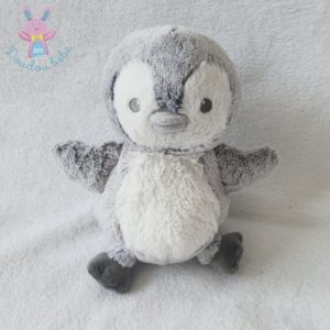 Doudou Pingouin gris chiné et blanc 23 cm TEX BABY